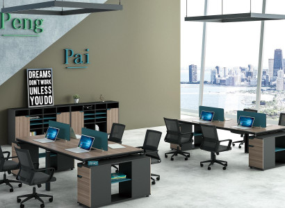 Office Furniture Furnishings Tables Table Call Center Wood 4 Workstations Desk